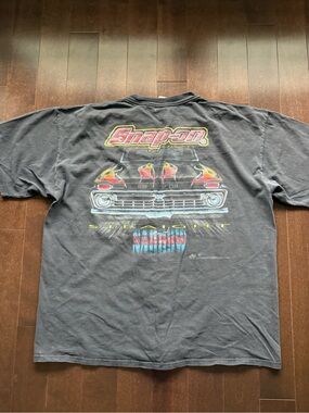 Vintage Snap-On Faded Boxy Black Flame Car Graphic Racing Style Shirt XL Tools